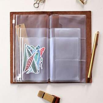 Traveler Notebook Zipper Folder Bag | Plastic Storage Bag With Business Card Holder, Suitable For TN Diary/Journal/Scrapbook/Notebook | Standard And Passport Size Diary Accessories,Savings Plan,Biweekly Savings Plan,10000 Savings Plan,Savings Strategy