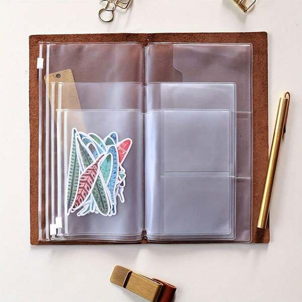 Bolsa con cremallera para cuaderno de viaje | Bolsa de almacenamiento de plástico con portadocumentos, adecuada para diario/agenda/scrapbook/cuaderno TN | Accesorios para diarios de tamaño estándar y pasaporte, plan de ahorro, plan de ahorro quincenal, plan de ahorro de 10,000, estrategia de ahorro