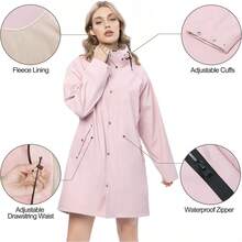 UNIQUEBELLA Rain Jackets For Women Waterproof, Raincoat Long Hooded Rain Coats Outdoor Windbreaker Trench Coat - 粉紅色羊毛 - 查看 2