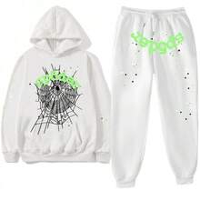American Hip-Hop Singer Letter Print Couple Sweatshirt Unisex Hoodie Set Black Casual Wear Vacation Wear Streetwear Fabric - 4白色 - 查看 1