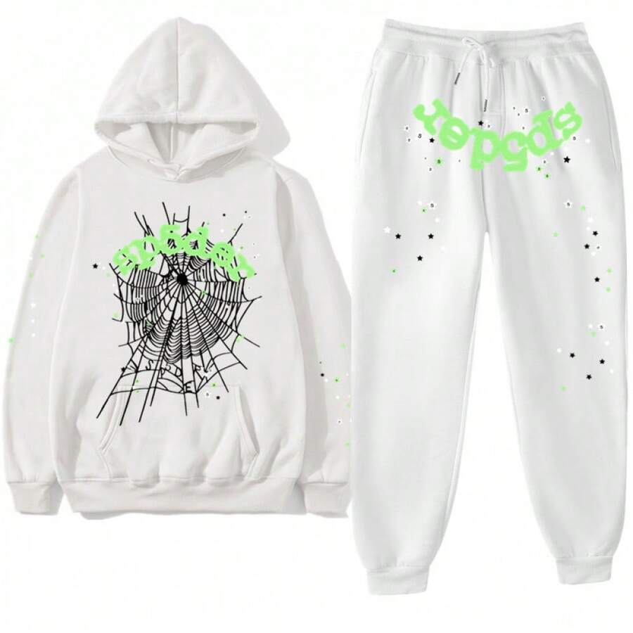 American Hip-Hop Singer Letter Print Couple Sweatshirt Unisex Hoodie Set Black Casual Wear Vacation Wear Streetwear Fabric - 4白色 - 查看 1