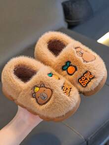 1 Pair Autumn/Winter Warm Plush Slippers, Capybara Design, Suitable For Indoor & Outdoor, Thick Sole Non-Slip
