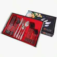 STARLEY-Juego de 24 cubiertos de acero inoxidable,Juego De Cubiertos Para 6 Personas,Incluye Cuchillo,Cuchara,Tenedor,Cuchara de Postre - Plateado - Ver 7