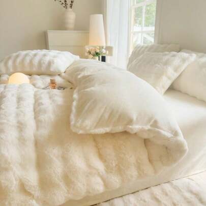 1pc Thickened Plush Duvet Cover, Faux Rabbit Fur Soft & Fluffy Single Duvet Cover, Without Pillow Case, Soft & Comfortable, Machine Washable, Suitable For Bedroom, Dorm, Autumn/Winter