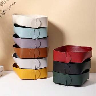 1pc Leather Storage Basket, 2 Sizes, Leather Key Organizer Basket, Desktop Trinket Storage Basket, Colorful Small Items Storage Basket, Jewelry Tray, Cosmetic Storage, Office Desk Storage, Home Organization