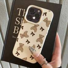 1pc TPU Material Cute Plush Brown Bow Teddy Bear Full Screen Pattern Phone Case Compatible With Apple/ Phones - White - View 2