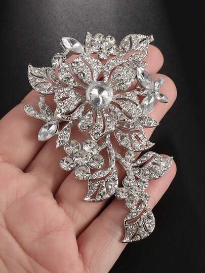 1PC [Luxury Flower Brooch] Luxurious All Zirconia Fine Flower Brooch For Elegant Women, Luxury Party, Jewelry Accessories