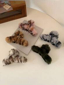 1 szt. pluszowa spinka do włosów w kształcie lamparta, elegancka, francuska spinka do włosów dla kobiet, jesienno-zimowa, modna spinka do włosów z nadrukiem zwierzęcym, zimowa spinka do włosów, puszyste spinki do włosów, akcesoria do włosów dla kobiet, stroje wakacyjne, kobieta