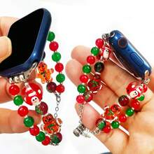 1 件手工串珠姜饼人圣诞元素 表带，兼容 38-49 毫米，可调节手链，迷人的圣诞装饰吊坠，圣诞礼物表带适用于 Ultra SE 10/9/8/7/6/5/4/3/2/1（仅表带） - 彩色 - 查看 1