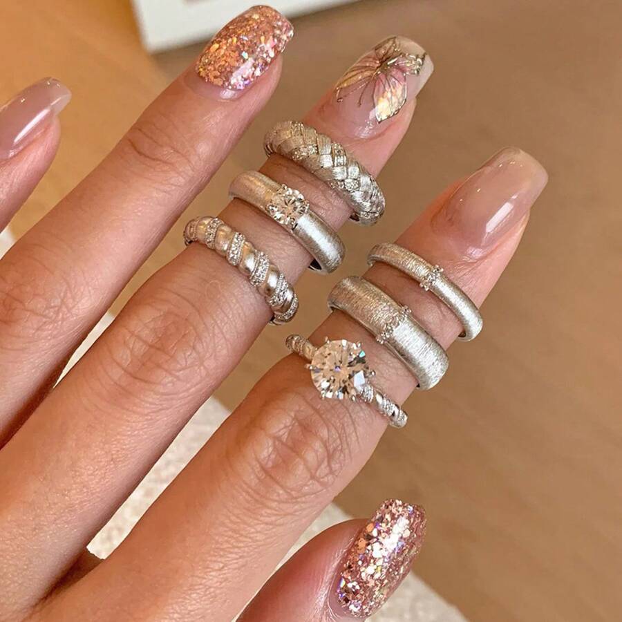 New Vintage Brushed Pearl Ring For Women, Adjustable Open Band, Layered Wear, Niche High-End Luxury Couple Rings - J5203寬版 - 查看 1