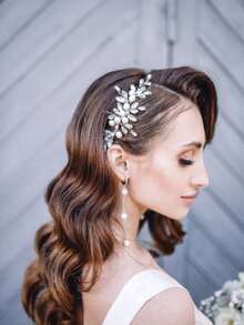 1 pieza Diadema de vidrio elegante, accesorio para el cabello de novia y boda, adecuado para todas las estaciones - blanco plateado - Ver 12