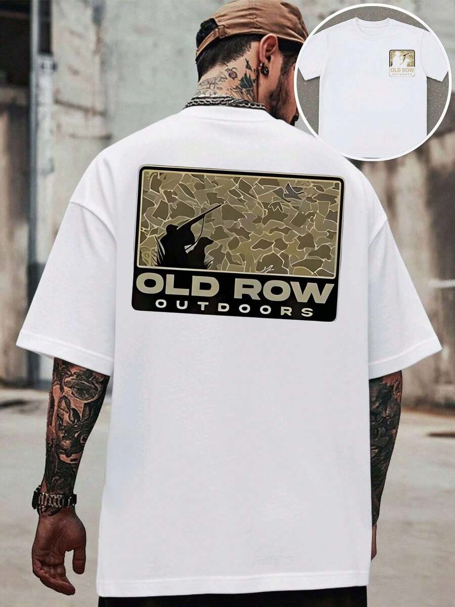 Hunting Camo Outdoor Tee , Men's Double-Sided Printed Fashionable Casual Crew Neck 220gsm Pure Cotton T-Shirt(1 PC) - White - View 1