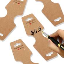 100PCS Bracelet Display Cards Handmade Earrings Sturdy Necklace Holder Cards Self Adhesive Jewelry Packaging Selling Card For Small Business Of Keychain Earring Hair Band Hair Ties And Scrunchies Hanging - Brown - View 6