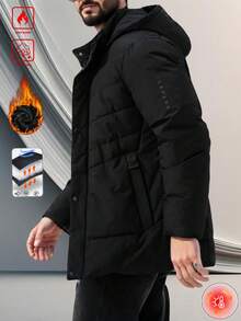 男士保暖内衬厚夹克，男士秋冬户外休闲运动时尚可拆卸连帽厚保暖夹克，适合送给男朋友、丈夫、父亲的礼物 - 黑色 - 查看 4