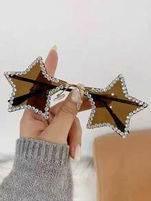 1 Pair Women's Metal Frameless Rhinestone Star Y2K Fashion Fashion Glasses, Suitable For Parties, Gatherings, Stage Performances, Fashion Outfits, Halloween Decoration - 金色 - 查看 6