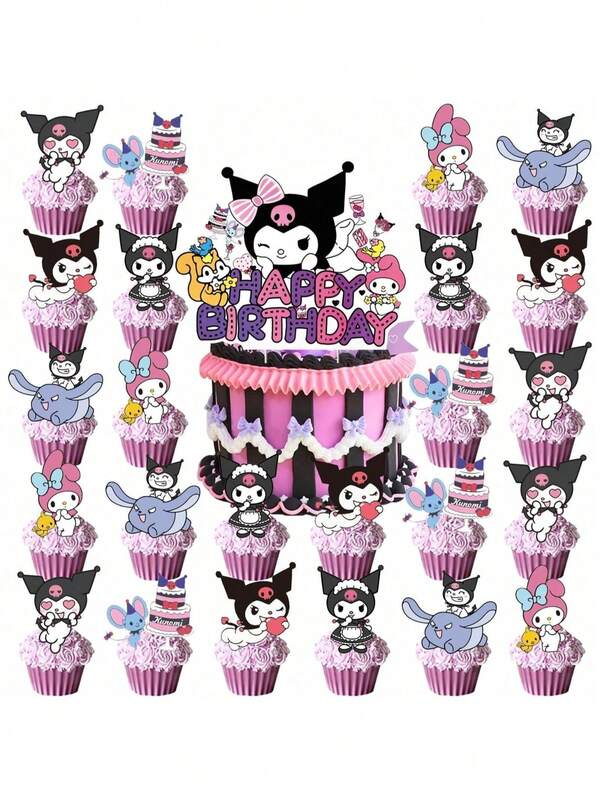25pcs Kuromi Theme Birthday Party Cake Toppers, Home Birthday Party Decorations, Christmas Decorations
