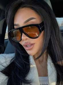 1pc Vintage Oversized Pilot Fashion Glasses Women For Men Shades Big Frame Windproof Popular Punk Beach Accessories For Women Glasses Shades Y2K Fest Music Fest For Summer Beach Vacation, Outdoor, Travel - màu nâu - Xem 2