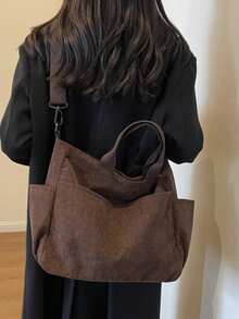 New Fashion Classic College Style Casual Large Capacity Multi-Pocket Shoulder Bag, Especially Warm. Particularly Suitable For Campus, Office, Daily Matching, Dates, Shopping, Outings, Gifts And Other Occasions. - Coffee Brown - View 4