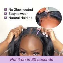 无需胶水，即戴即用，预剪裁5英寸x5英寸高清蕾丝闭合假发，200%密度长直发假发 - 13x4/13x6蕾丝前假发，预漂白发结，自然发际线 - 无需胶水，即刻佩戴 - 8-14英寸自然黑色波波头假发，34英寸真发蕾丝闭合假发，适合日常佩戴 - 自然色&黑色系 - 查看 5