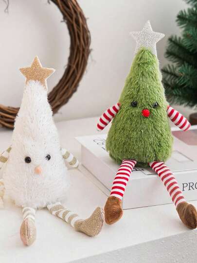 1pc Cute Christmas Tree Doll Pendant Christmas Ornaments, Available In Pink, White, And Green Colors, Suitable For Home And Party Doll Scene Decoration, Festival Hanging Decorations, Christmas Decorations, For Christmas, Fall Home Decor Collectible Figurines Christmas Scene Arrangement Perfect Holiday Gift Merry Christmas Room Decor Winter