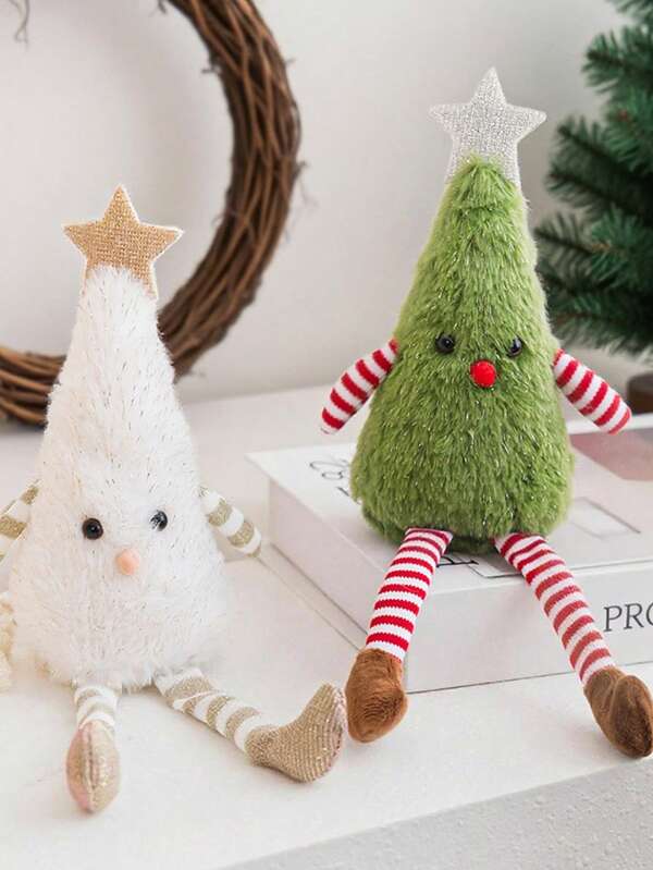 1pc Cute Christmas Tree Doll Pendant Christmas Ornaments, Available In Pink, White, And Green Colors, Suitable For Home And Party Doll Scene Decoration, Festival Hanging Decorations, Christmas Decorations, For Christmas, Fall Home Decor Collectible Figurines Christmas Scene Arrangement Perfect Holiday Gift Merry Christmas Room Decor Winter