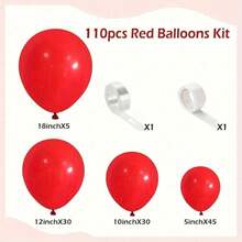 110pcs 18/12/10/5 Inch Red Balloon Garland Arch Set, Suitable For Birthday Party, Wedding, Engagement, Anniversary, Proposal Arrangement, Valentine's Day, New Year, Christmas Decoration - 紅色 - 查看 3