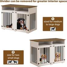 Furniture Dog Crate For 2 Dogs, 41 Inch Dog Kennel Furniture With Removable Divider And Shelf Storage, Wooden Dog Crate For Small/Medium Dogs, White/ Brown/ Gray - 白色 - 查看 4