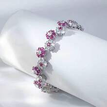 Vòng tay nữ bằng bạc 925 đính đá Zirconia hồng thanh lịch, thích hợp cho đám cưới, tiệc tùng, ngày lễ, đeo hàng ngày, quà tặng cho gia đình, bạn bè, Giáng sinh, Halloween, ngày lễ tình nhân, sinh nhật - Hộp quà tặng - Màu Hồng Tươi - Xem 1