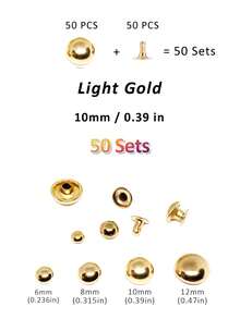 50 Sets Round Dome Leather Rivets Studs For Clothing Purse Feet For Handbags Studs And Spikes For Shoes Bags Belts Dog Collars Leather Craft (6/8/10/12mm) - Gold - View 4