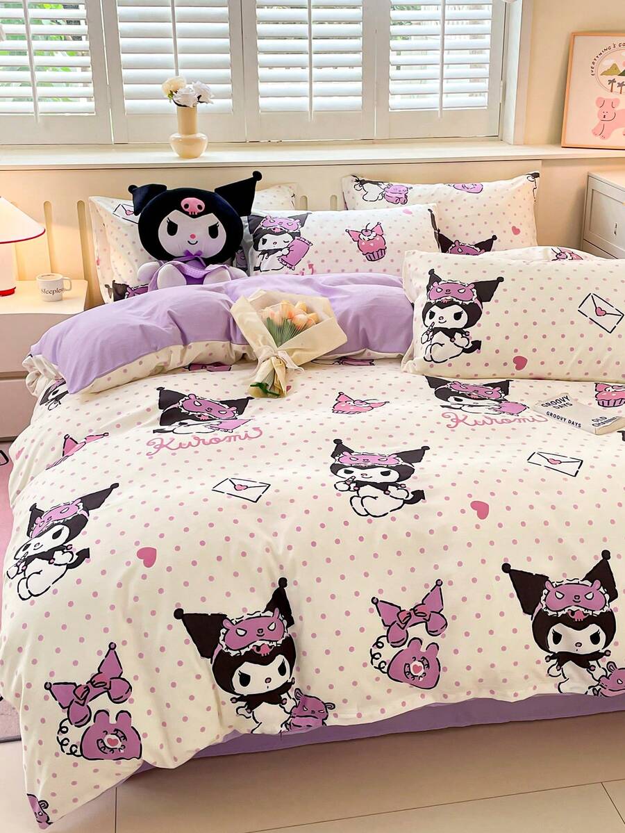Juego de ropa de cama de 2/3 piezas con estampado lindo de Sanrio - Hello Kitty/Kuromi/Cinnamoroll/Pochacco (1 funda nórdica + 1/2 fundas de almohada, sin relleno) Tamaño completo de dibujos animados, suave y cómodo, adecuado para dormitorio, hogar, hotel, todas las estaciones, con cierre de cremallera y funda de almohada, multicolor, juego de ropa de cama extra grande, funda nórdica extra grande
