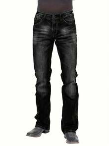 Jeans évasés rétro pour hommes, brodés, mode, décontractés