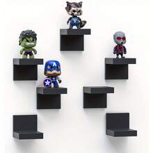 7-Piece Wall-Mounted Floating Rack - 4-Inch Plastic Black Shelf With 2 Mounting Options (Adhesive Or Screws) For Easy Assembly, Space-Saving Storage, Suitable For Books, Decorations, Etc. - Classic Design For Home And Office, Shelves For Walls, Decorative Display Stands, Stylish Modern Shelves, Durable Construction - Đen - 7 miếng - Xem 1