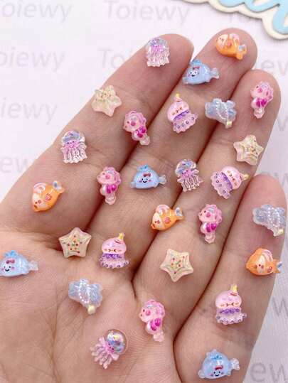 40 pezzi Assortimento di accessori in resina mini kawaii, colorati, a forma di medusa, cavalluccio marino, stella marina, conchiglia e pesce, con strass piatti, per decorazioni fai-da-te, matrimoni, scrapbooking, Natale, gioielleria e artigianato