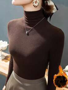 Thermisch gefüttertes Top mit Rollkragen in Große Größen, figurbetonter, warmer und dicker Pullover für Herbst/Winter
