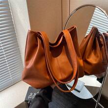 New Stylish Large-Capacity Women's Tote Bag, Versatile For Casual Wear, Retro PU Soft Leather Shoulder Bag Suitable For Daily Use, Commuting, And School. - Brown - View 5