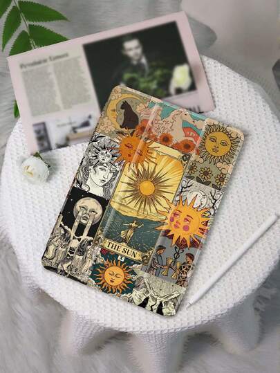 Capa protetora com patchwork de cartas de tarô compatível com Pad Air4/5 de 10,9 polegadas, Pad 7/8/9/10,2 polegadas, Pad 10ª geração, compatível com Kindle Paperwhite 12ª geração 2024, Kindle (11ª geração) versão 2022, compatível com Samsung Galaxy Tab S6 Lite de 10,4 polegadas, capa com função de suspensão/ativação automática