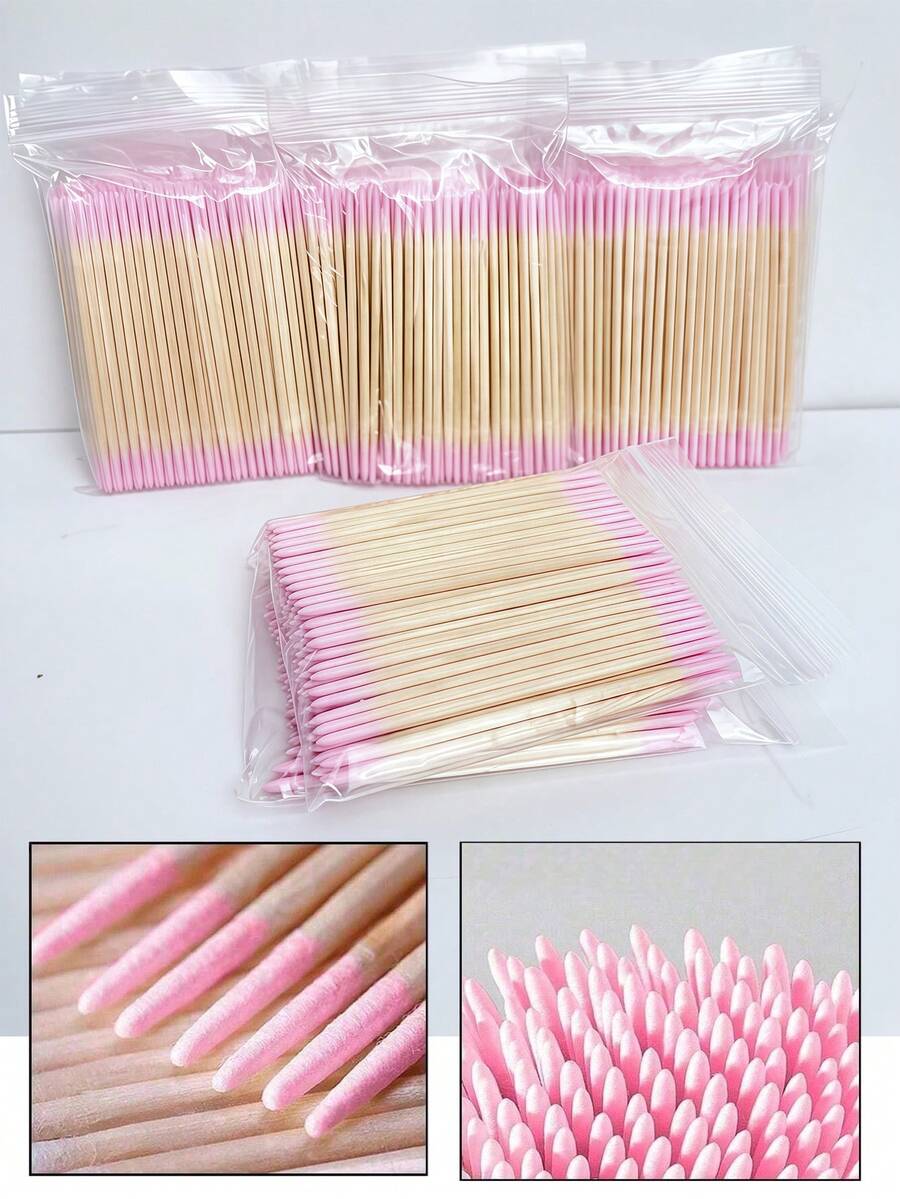 100支/包雙頭指甲油卸除棒,小尖頭雙端美妝眉毛修整工具,1/2/3/5件組,臉部毛巾、棉棒、卸妝棉 - 彩色 - 查看 1