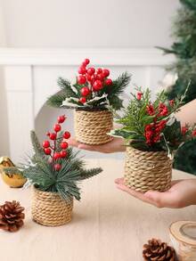 1/3 pezzi Decorazioni natalizie, ramo di cedro con frutti rossi natalizi, tre stili di piante artificiali, decorazioni natalizie, decorazioni per la casa a Natale, decorazioni autunnali e invernali, decorazioni da tavolo, personalizzabili su ordinazione, decorazioni per scuola, dormitorio, ufficio