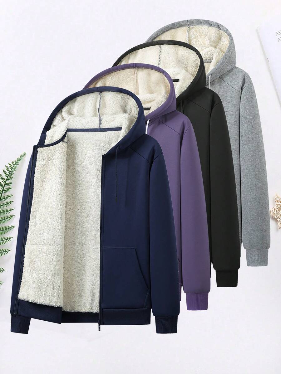 Women's Windproof Warm Sweatshirt - Winter Running Hooded Sweatshirt With Pockets, Suitable For Hiking And Fitness - Blue - View 1