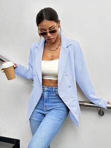 A&DD MODA, REF: 173 Women's Blazer Elegant Fitted Modern Social Formal Casual Sophisticated Tailoring Premium Fabric Versatile Comfortable Work Style Party Everyday Classic Perfect Cut Refined Look Contemporary Look Blogger Charming Quality Superior Finish ✨ - 淺藍色 - 查看 1