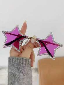 1 Pair Women's Metal Frameless Rhinestone Star Y2K Fashion Fashion Glasses, Suitable For Parties, Gatherings, Stage Performances, Fashion Outfits, Halloween Decoration - 金色 - 查看 10