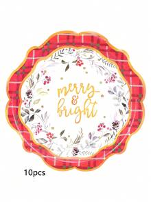 10 pezzi/20 pezzi/50 pezzi Piatti di carta a forma di fiore con bordo rosso e dorato, diametro 18 cm, per dolci, spuntino, cena di Natale, decorazione natalizia, feste di Natale