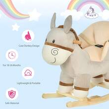 HOMCOM Kids Rocking Horse, Children Plush Ride On Donkey Animal Rocker W/ Sound, Wood Base Seat, Ty Belt, Baby Toy Rocker For Toddler 18 - 36 Months, Grey - Grey - View 7