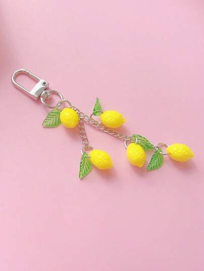 1pc Unisex Cute Lemon Beaded Summer Fruit Keychain Gift For Couples Friends Y2K