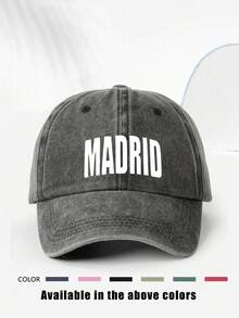 1pc Printed "PAODUCT OF MADRID" Washed Baseball Cap, Breathable Adjustable Outdoor Golf Sun Hat For Men & Women, Fashion Curved Brim Unisex Y2K Sun Visor, Suitable For All Seasons - Print - View 12