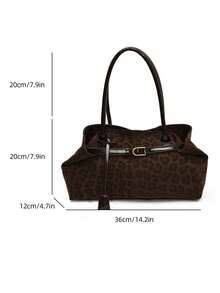 复古绒面革大容量休闲单肩托特包，拼布拼色托特包，优雅百搭女士通勤包 - 咖啡棕 - 查看 8