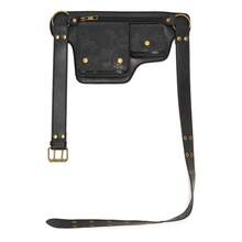 Style Waist Bag - Vintage Synthetic Leather Fanny Pack With Multiple Compartments, Golden Studs & Buckles For Women, Perfect For Outdoor Sports, Travel, And Casual Wear - 壓變黑色 - 查看 7