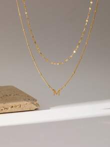 女士双层不锈钢项链，26个金银字母，欧美时尚风格，珠宝批发 - 金色 - 查看 5