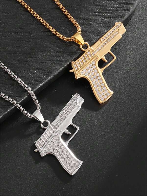 1 Peça Colar com Pingente de Pistola Desert Eagle Cúbica Brilhante de Zircônia, Pingente de Metralhadora, Presente de Joias Punk para Homens e Mulheres