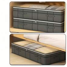 1 Túi đựng đồ dưới gầm giường có thể gấp gọn, Hộp đựng đồ bằng vải cotton chống bụi thông thường, Túi đựng đồ dưới gầm giường chống bụi, chống ẩm dung tích lớn, Hộp đựng đồ phẳng tiết kiệm không gian - màu đen - Xem 4